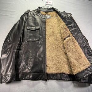 Sonoma Leather Jacket Men XL Dark Brown Sherpa Lined Cafe Racer Biker Motorcycle